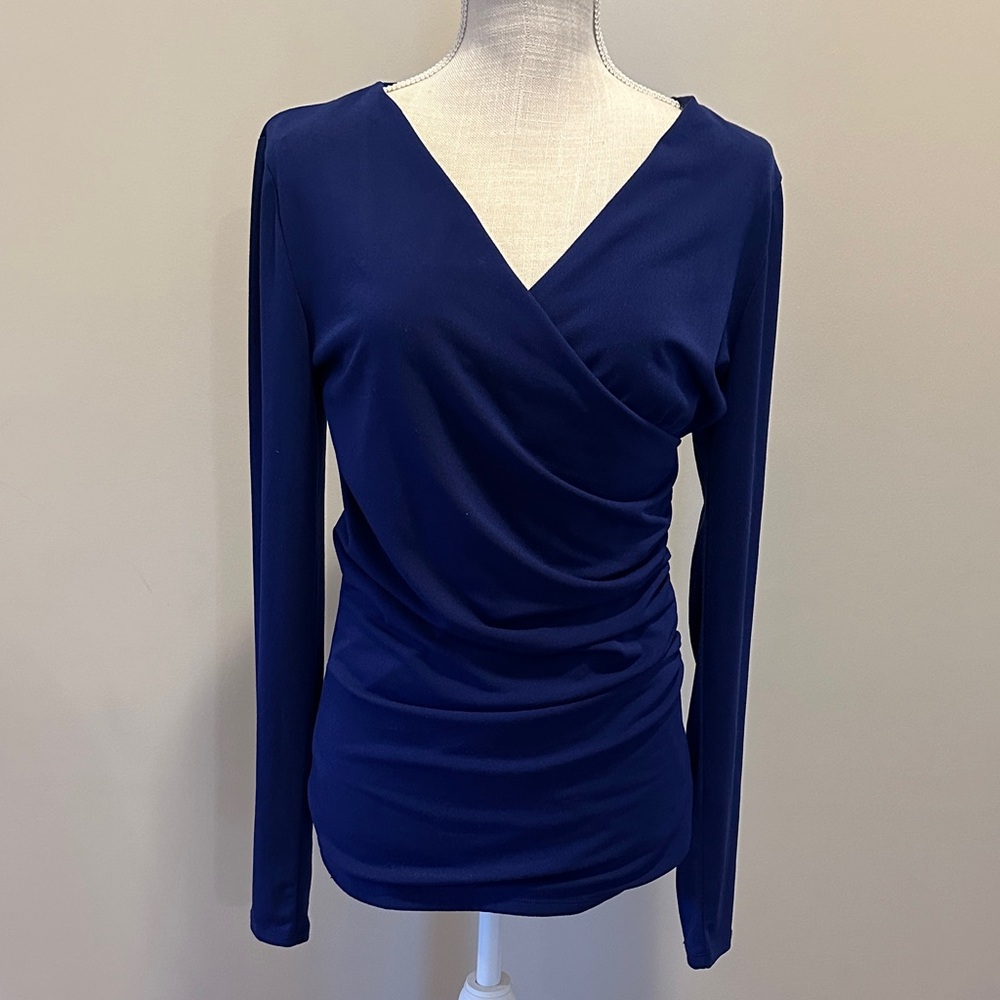 Ann Taylor Deep Blue Wrap Blouse